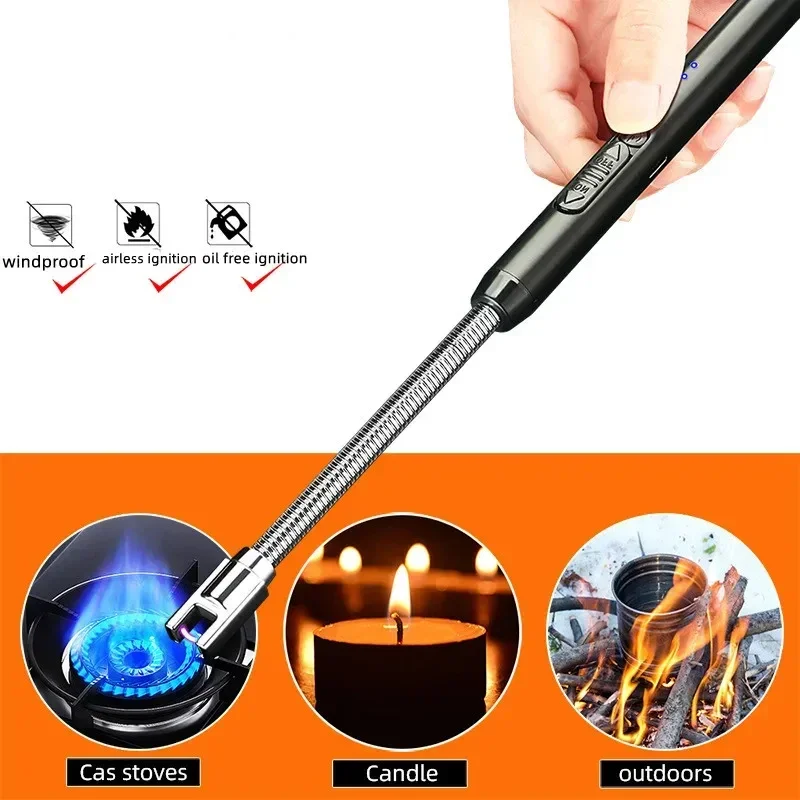 Commercial Kitchen Burner - 360 ° 金属キッチンガスストーブキャンドルパルスアークタイプ C 充電式ポータブル点火器屋外防風電源表示フック点火器