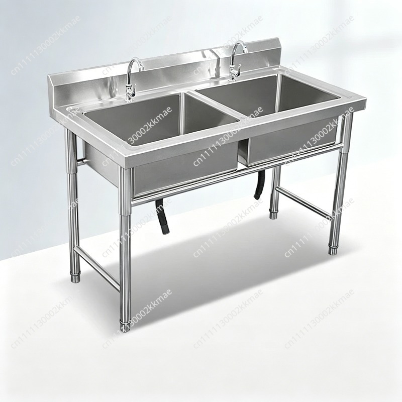 Commercial Kitchen Double Sink - 業務用304ステンレス製シンク シングル/ダブル/トリプルボウル 学校/手洗い/キッチン/食器洗い機/野菜洗い