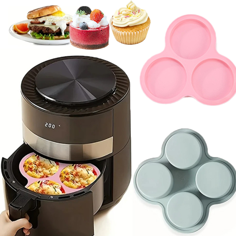 Commercial Kitchen Cooking - 再利用可能なシリコンエアフライヤーエッグ型 3/4 キャビティ ノンスティックカップケーキ型 ベーキング丸型型 ノンスティックマフィンハンバーガーパン
