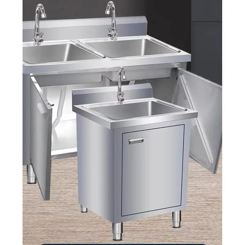Commercial Kitchen Double Sink - 業務用金属製キッチンシンク、屋外キャビネット収納用、手術台シンク付き、モダンミニマリストシンク、ダイニングルーム用H D