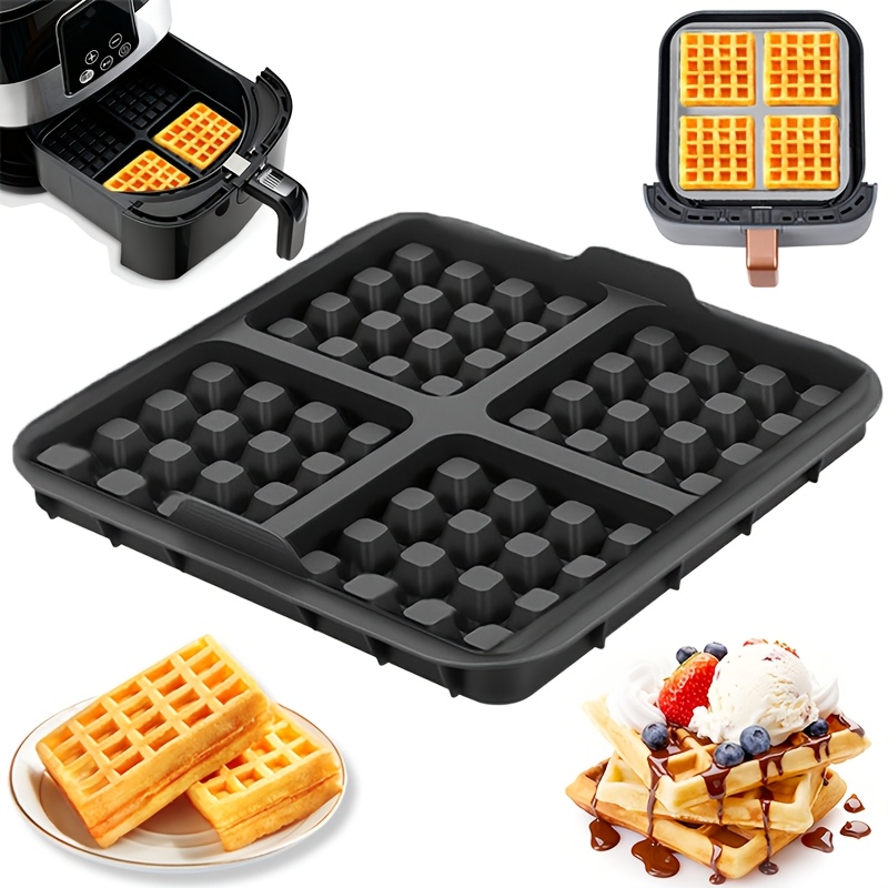 Commercial Kitchen Cooking - 正方形ワッフル型、ノンスティックエアフライヤー用ベーキングパン、ベルギーワッフルパンケーキ用再利用可能