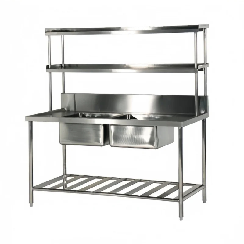 Commercial Kitchen Double Sink - 業務用ステンレス製コーティングシンク ダブルボウル ホテル レストラン 厨房設備