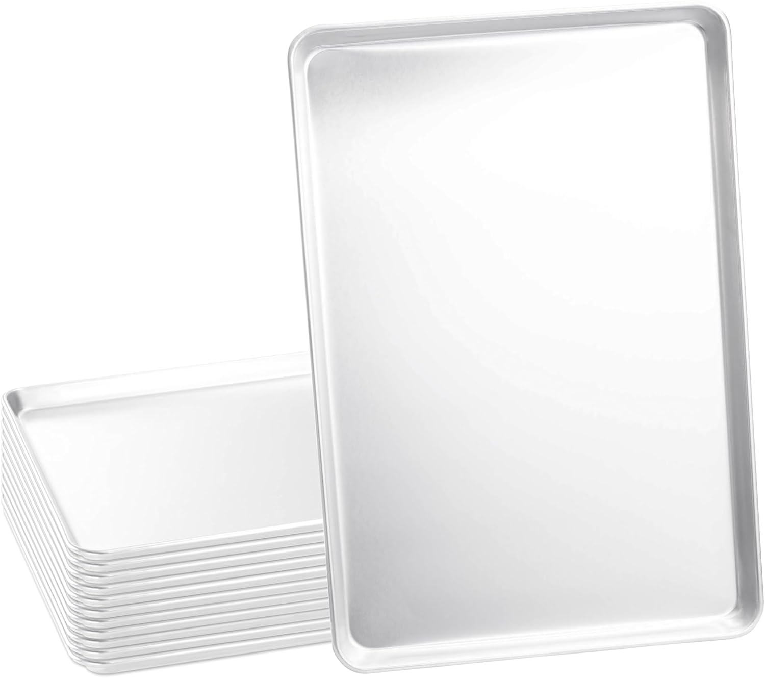 Commercial Kitchen Cooking - フルサイズ業務用アルミ製ベーキングシートパンセット、大型18x26インチ、頑丈なワイヤー補強リム付きフラットクッキートレイ、ベーカリー、レストラン、家庭用オーブン、キッチン調理用、12個セット