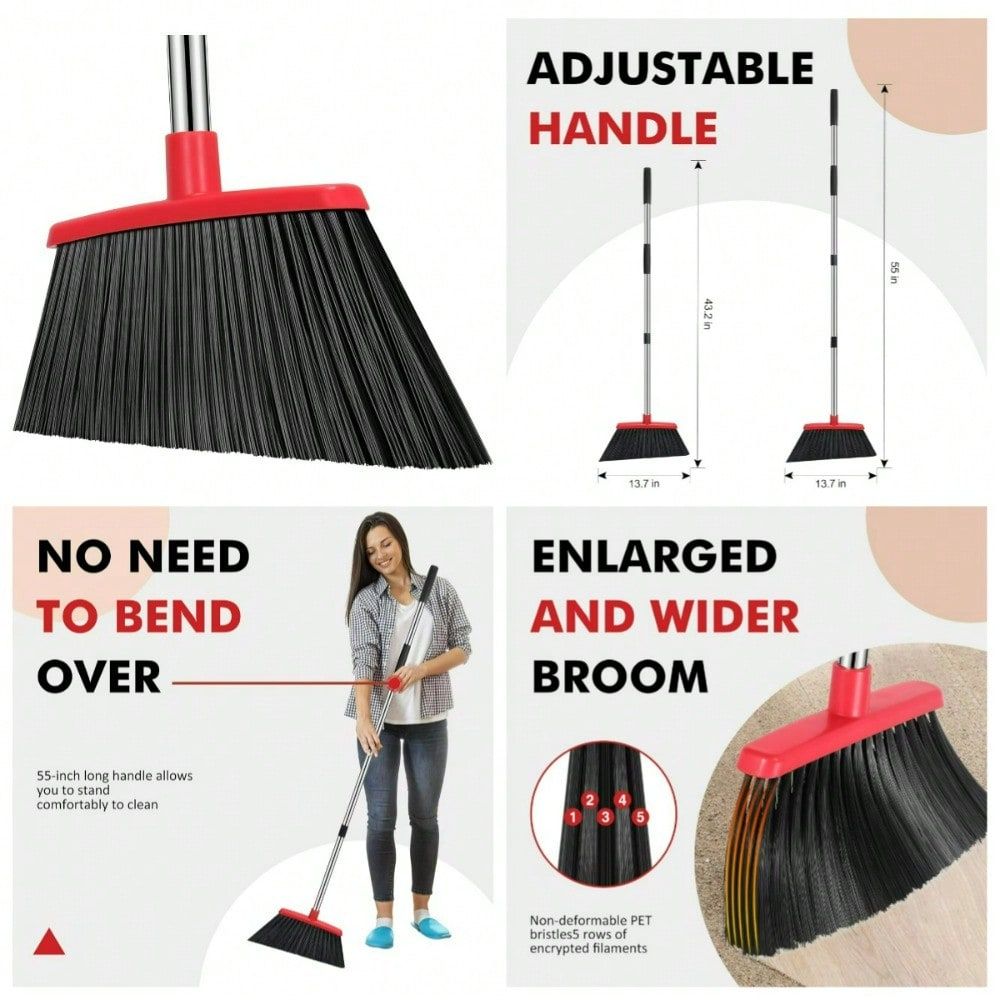 Commercial Kitchen Broom - インチヘビーデューティー屋外用ほうき、長柄、大型アングル商業用押しほうき、コンクリート、ガレージ、パティオ、芝生、キッチン用、A