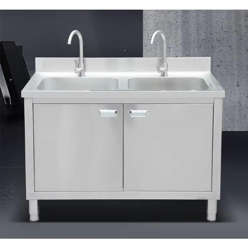 Commercial Kitchen Double Sink - 業務用ステンレスシンクキャビネット304キッチンシングル/ダブル/トリプルボウルヘビーデューティーレストラン/ホテル/家庭用