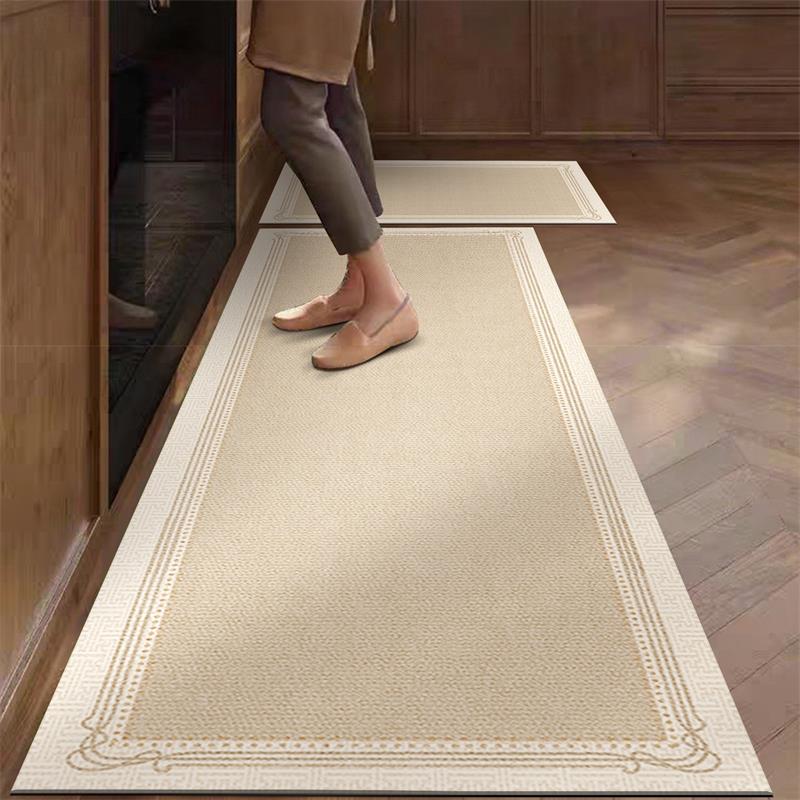 Commercial Kitchen Vinyl Flooring - キッチンラグ PVC 防水 レザーカーペット ベージュ ロングフロアマット