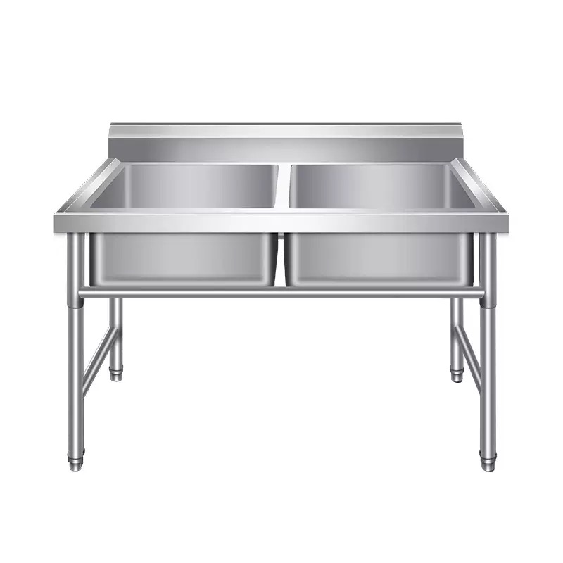 Commercial Kitchen Double Sink - 業務用厨房ステンレス製作業台（ダブルシンク付き）