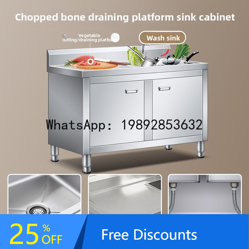 Commercial Kitchen Double Sink - CZ モダンミニマリスト 304ステンレス製シンクキャビネット キッチン レストラン用洗面台シンク フラット一体型キャビネット
