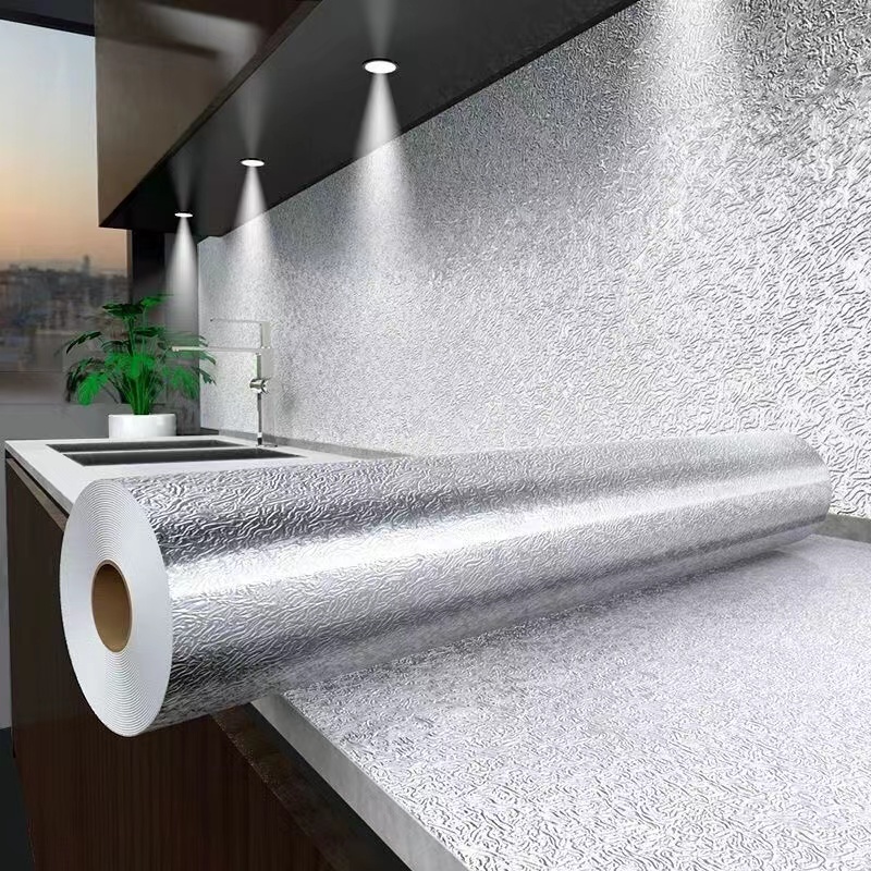 Commercial Kitchen Wall Panels - 60 センチメートル * 1 メートルの自己粘着ステッカー耐油棚ライナー防水引き出しライナーアルミ箔キッチンアクセサリーウォールステッカー