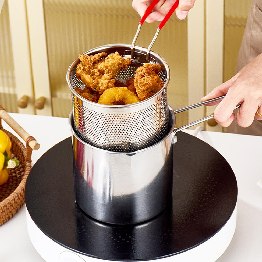 Commercial Kitchen Cooking - ステンレス製ディープフライヤーポット、ストレーナーバスケット付き、ミニ天ぷらフライヤー、フライドポテト、手羽先、キッチン用