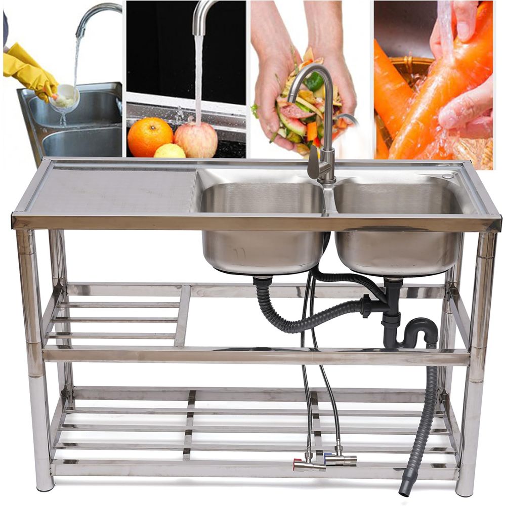 ステンレス製二槽シンク、業務用レストランキッチンシンクセット - Commercial Kitchen Double Sink のレビューと価格