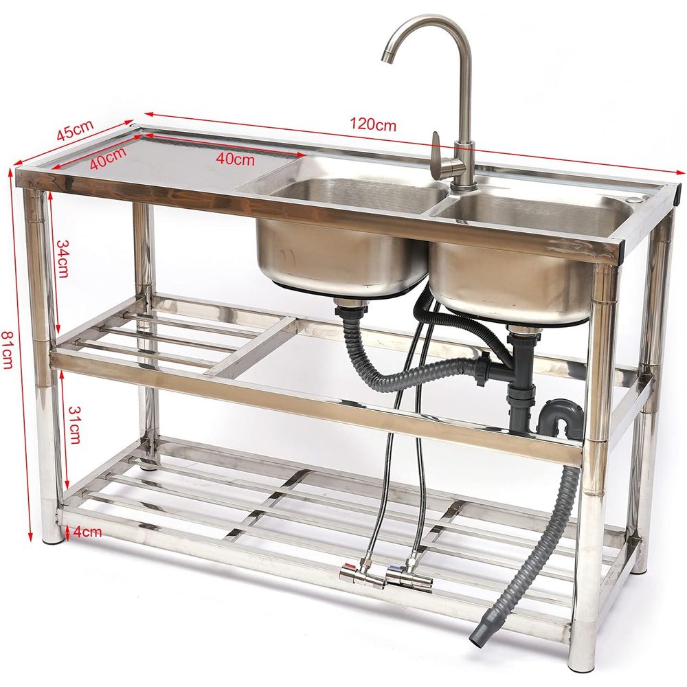 ステンレス製二槽シンク、業務用レストランキッチンシンクセット - Commercial Kitchen Double Sink のレビューと価格