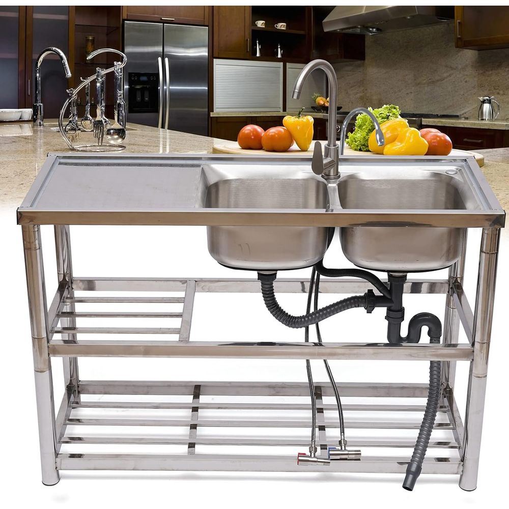 ステンレス製二槽シンク、業務用レストランキッチンシンクセット - Commercial Kitchen Double Sink のレビューと価格