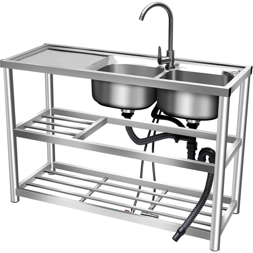 業務用厨房シンク2台+ステンレス製ダブルボウルキッチンセット - Commercial Kitchen Double Sink のレビューと価格