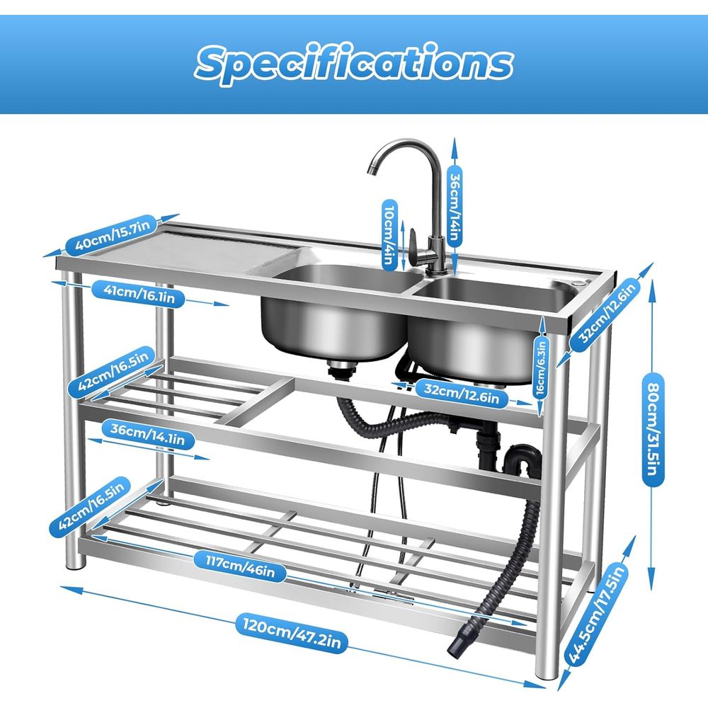 業務用厨房シンク2台+ステンレス製ダブルボウルキッチンセット - Commercial Kitchen Double Sink のレビューと価格