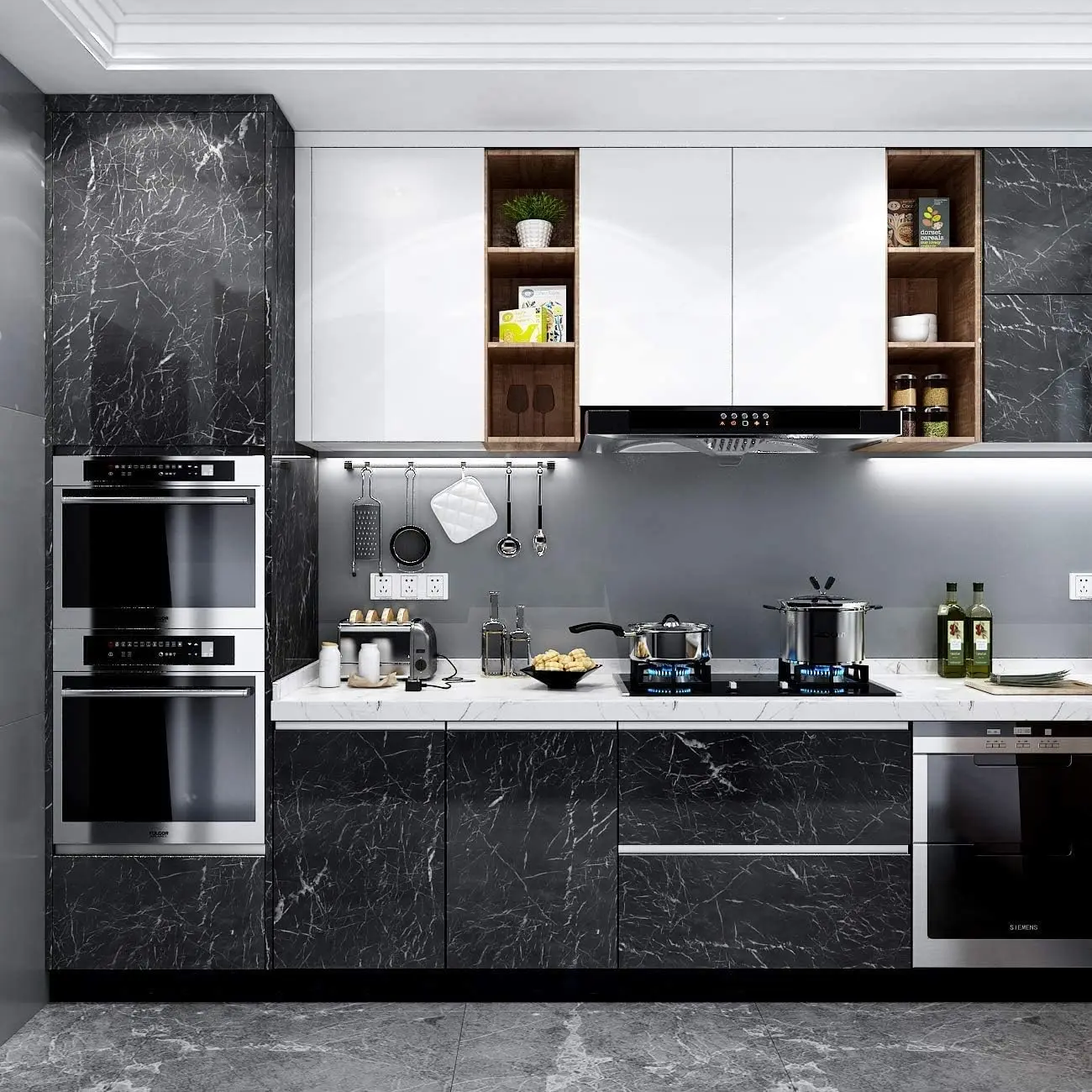 自己粘着性の大理石のPVCフィルム,花崗岩,黒のロール,防水 - Commercial Kitchen Wall Panels のレビューと価格