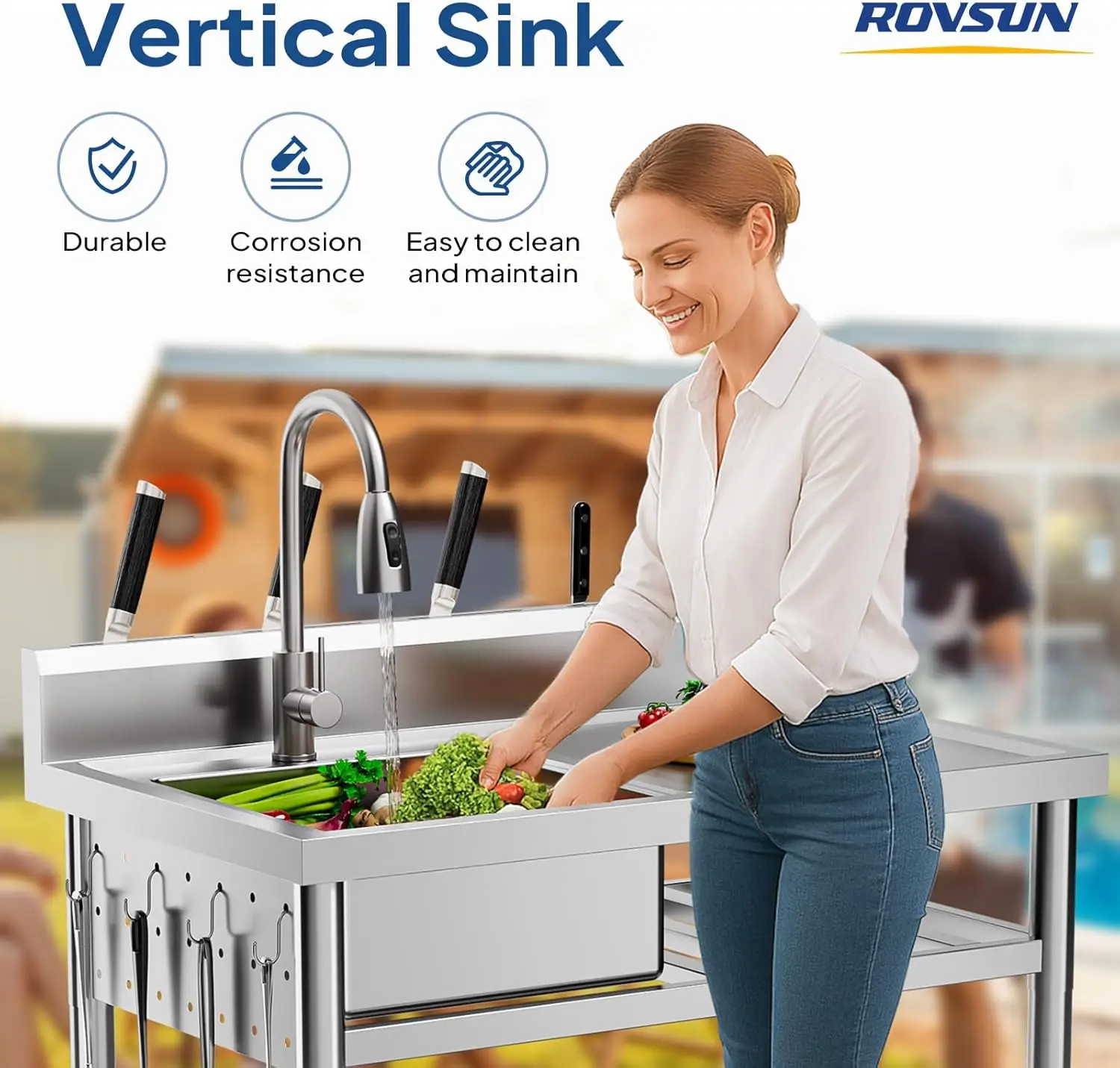 ステンレス製ユーティリティシンク、業務用キッチンランドリール - Commercial Kitchen Double Sink のレビューと価格