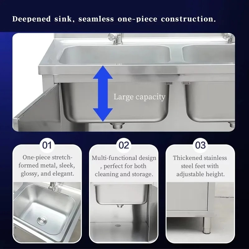 業務用ステンレスシンクキャビネット304キッチンシングル/ダ - Commercial Kitchen Double Sink のレビューと価格