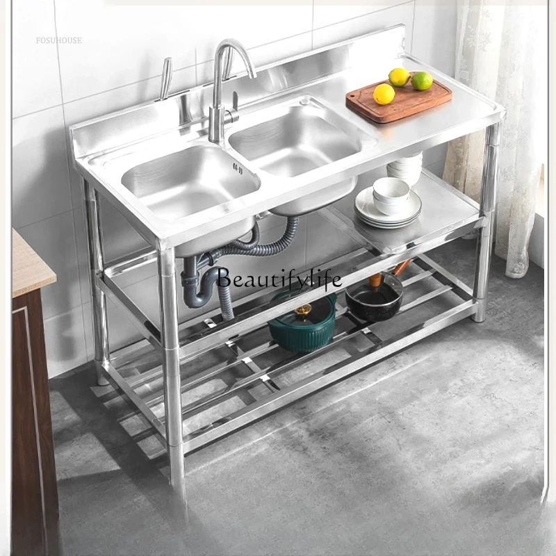業務用キッチン向け、厚みのあるモダンなフロアスタンド式ダブル - Commercial Kitchen Double Sink のレビューと価格