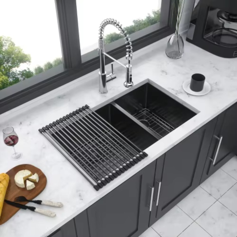 ATV モダン大型ダブルボウルキッチンシンク、排水ボード付き - Commercial Kitchen Double Sink のレビューと価格